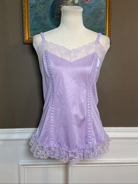 Vintage 1980s UndercoverWear Lavender Nylon Lace Cami Panty Set L